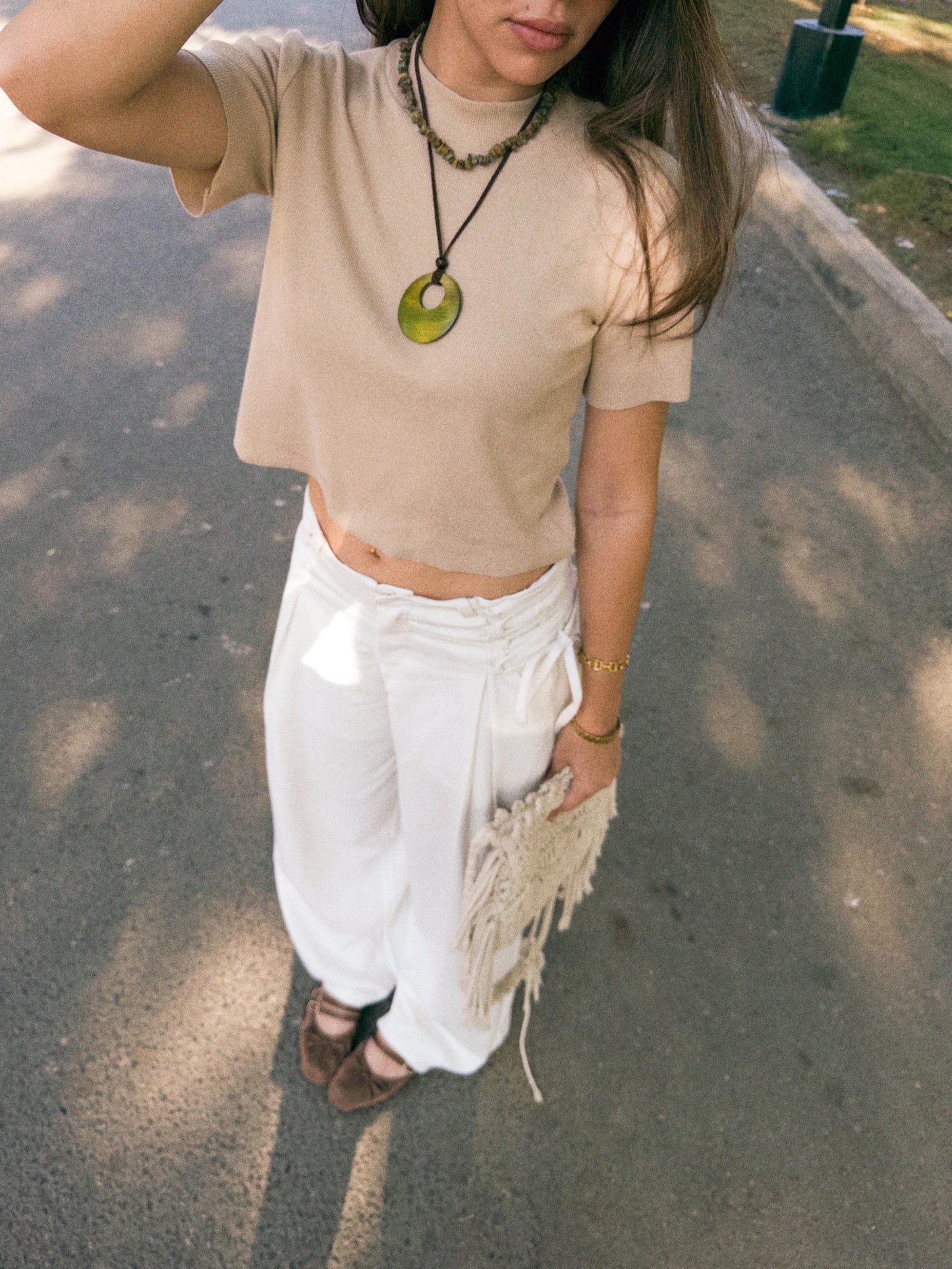 Crosswaist White Linen Pants