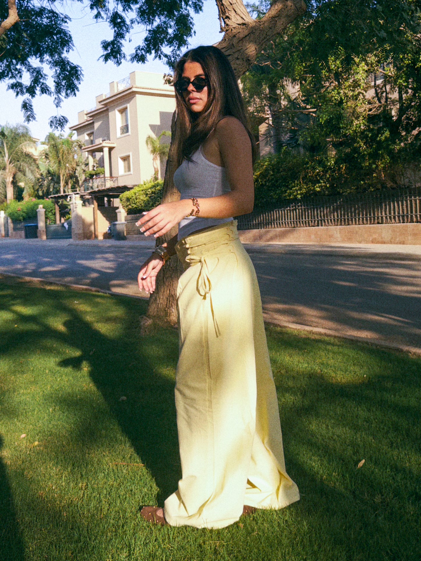 Crosswaist Butter Yellow Linen Pants