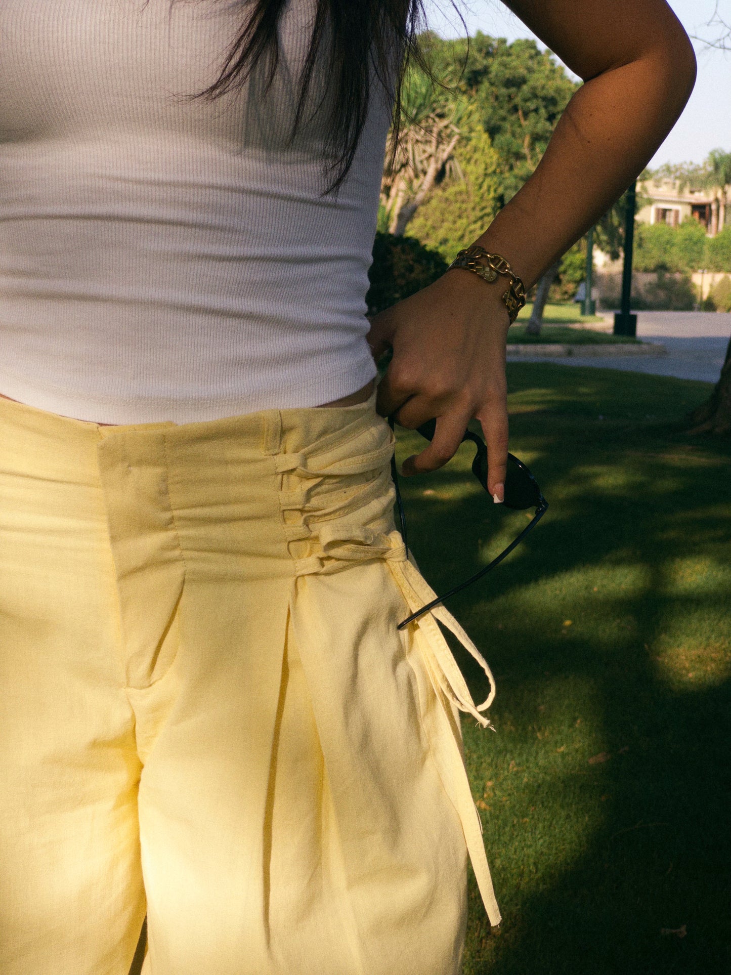 Crosswaist Butter Yellow Linen Pants
