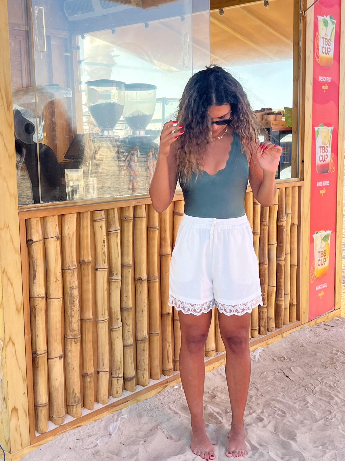 Linen Lace Trim Shorts