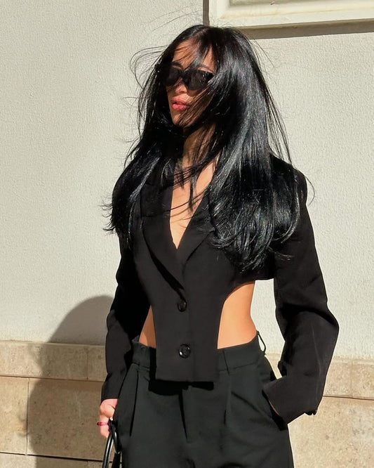 Black Cutout Cropped Blazer