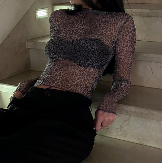 Leopard Mesh Top
