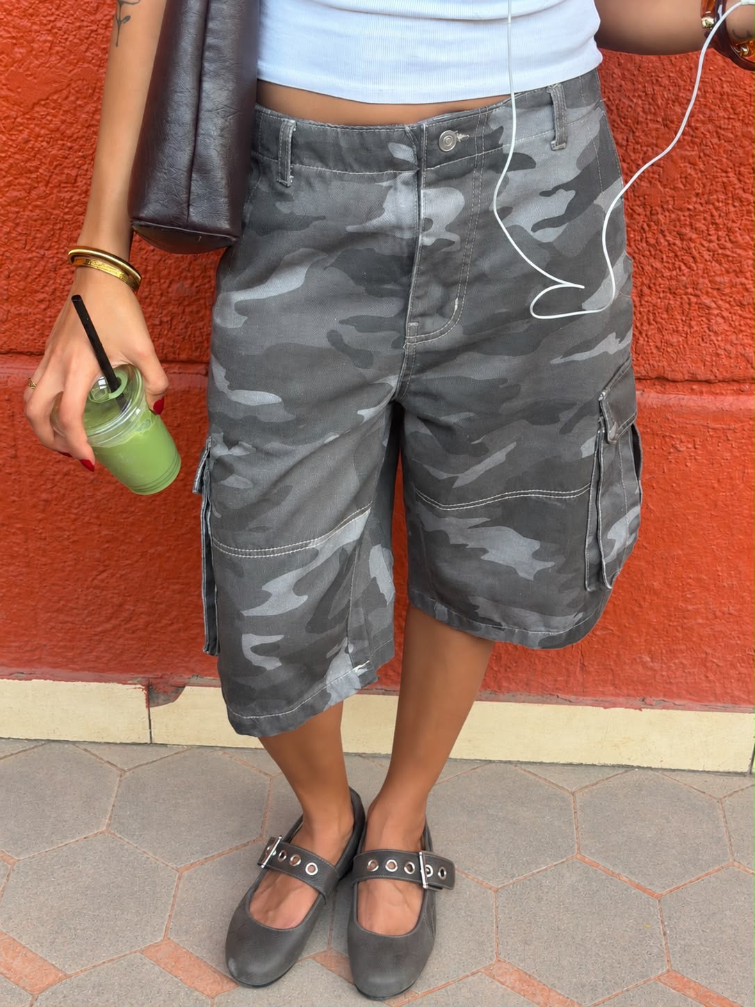 Washed Grey Camo Jorts