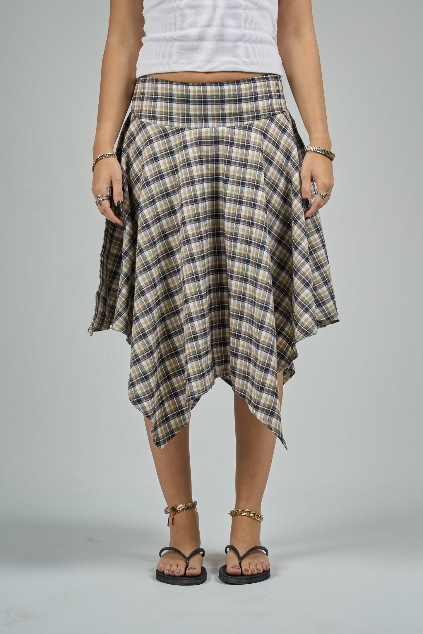 Beige Plaid Asymmetrical Skirt