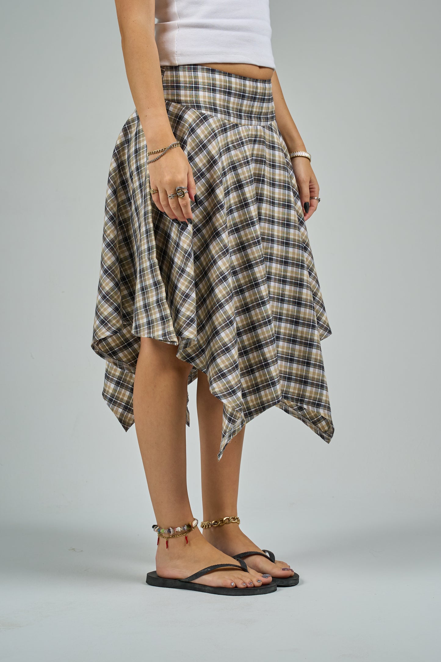 Beige Plaid Asymmetrical Skirt
