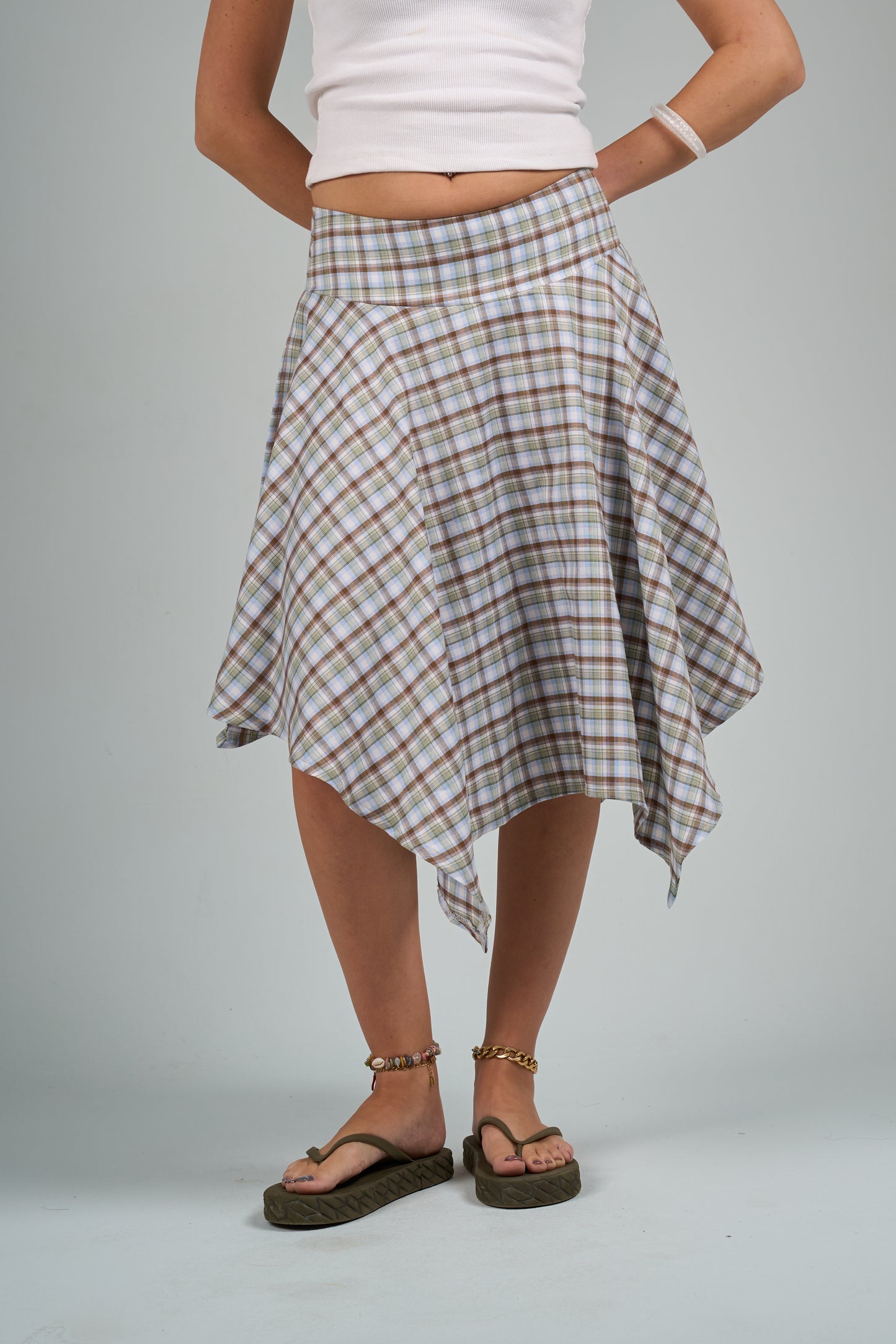 Baby Blue Plaid Asymmetrical Skirt