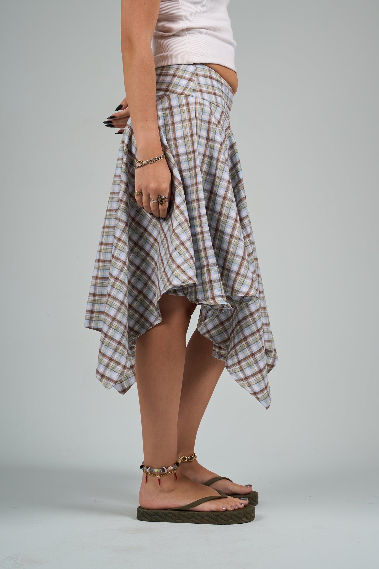 Baby Blue Plaid Asymmetrical Skirt
