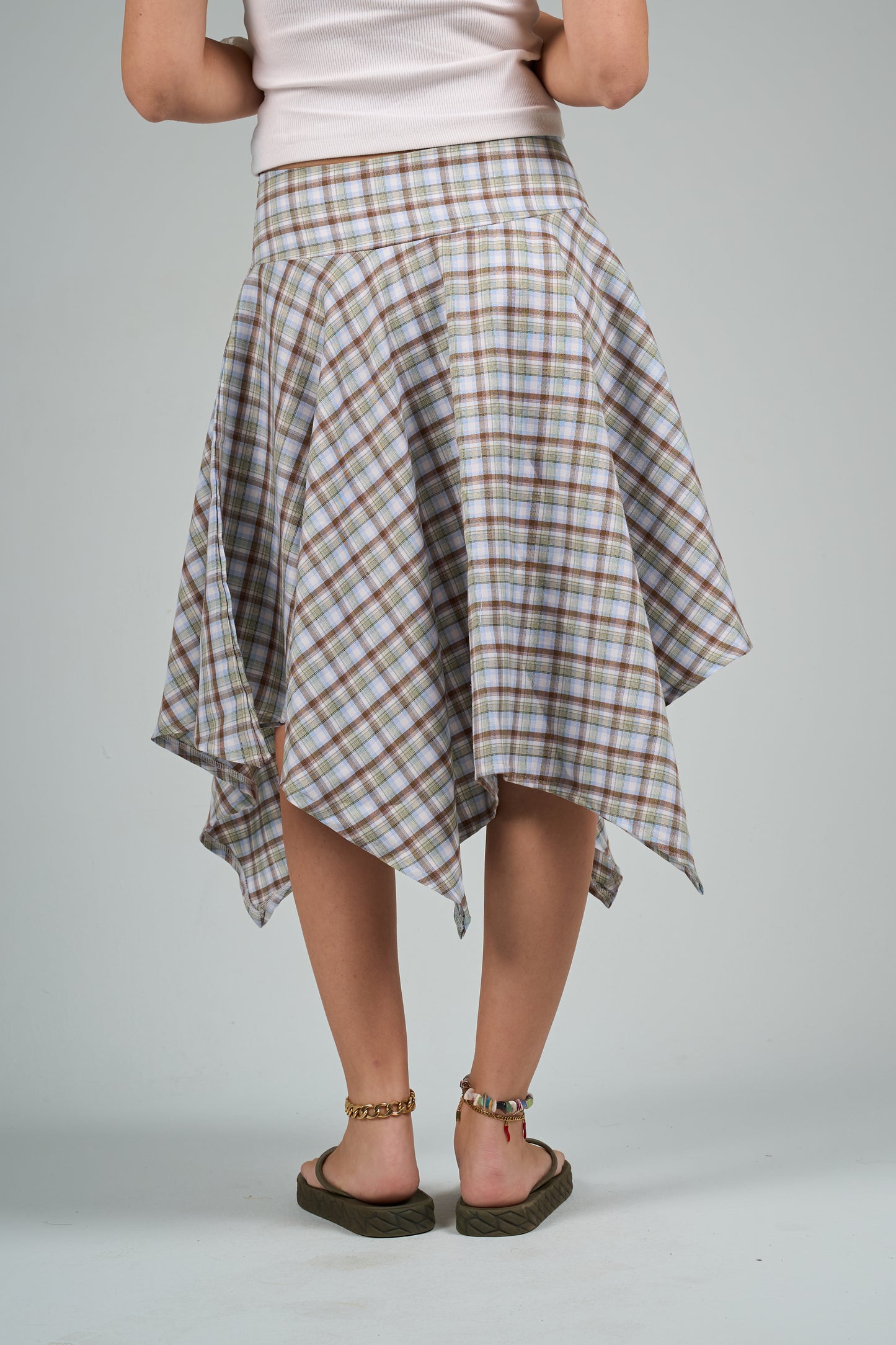 Baby Blue Plaid Asymmetrical Skirt