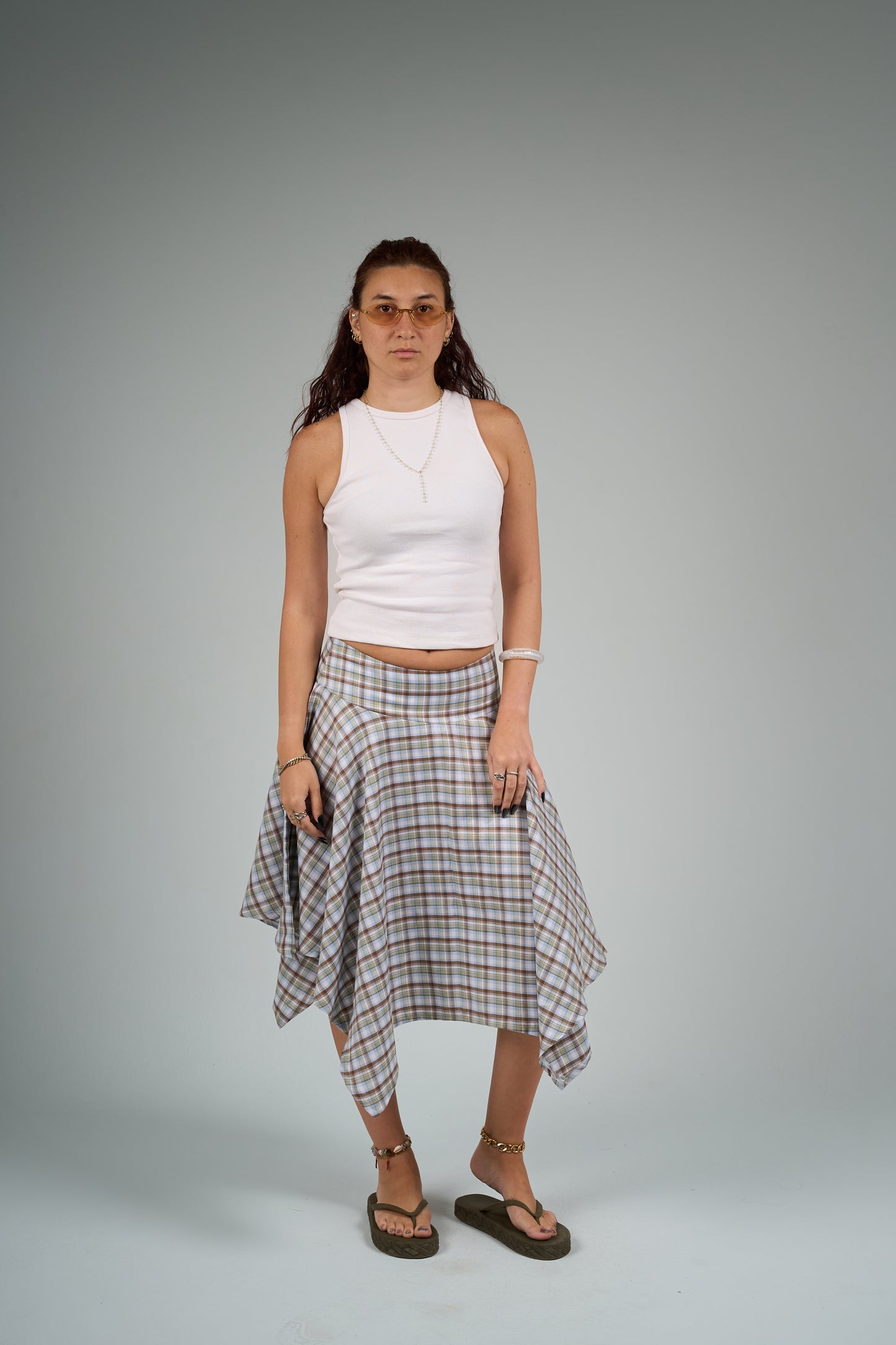 Baby Blue Plaid Asymmetrical Skirt