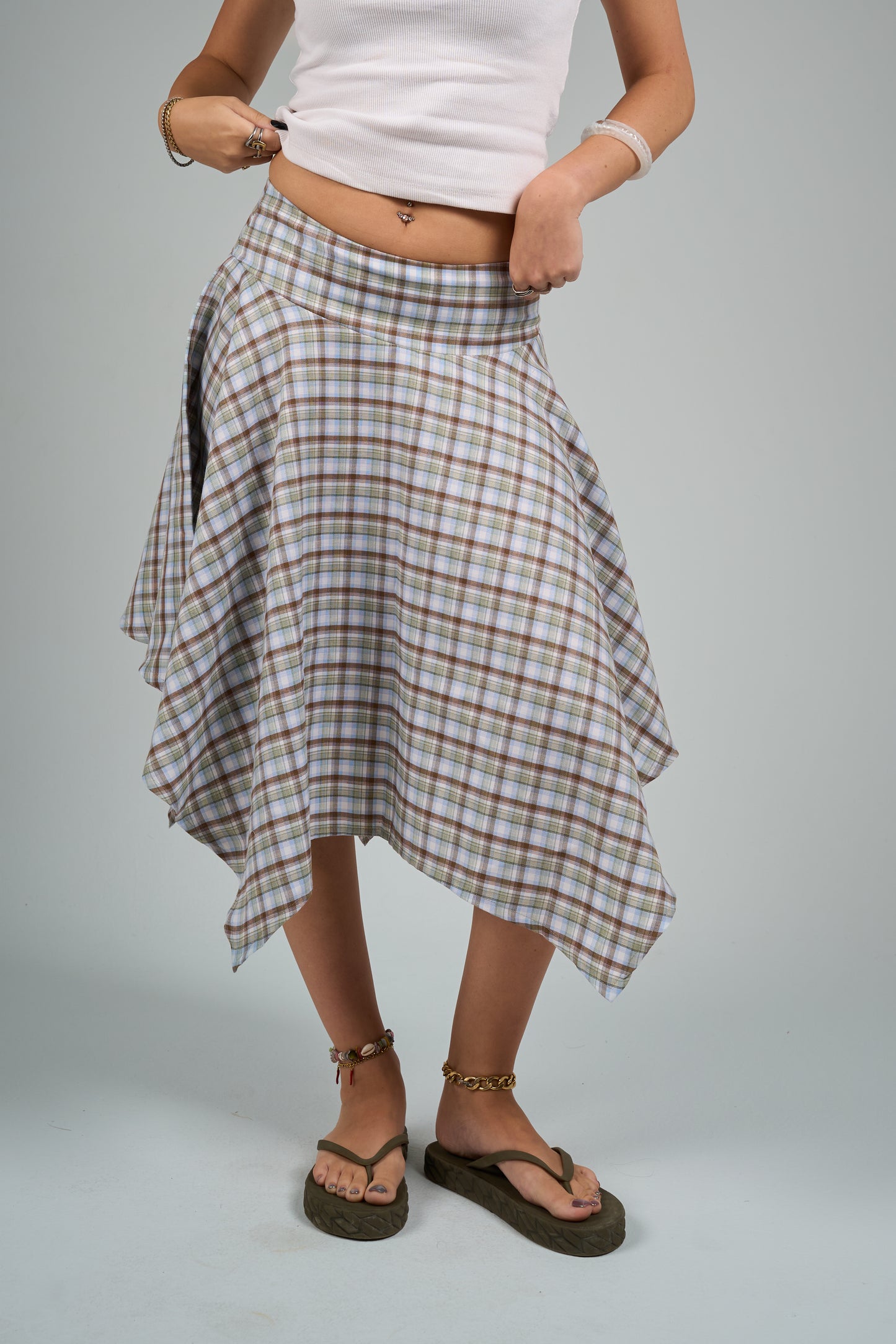 Baby Blue Plaid Asymmetrical Skirt