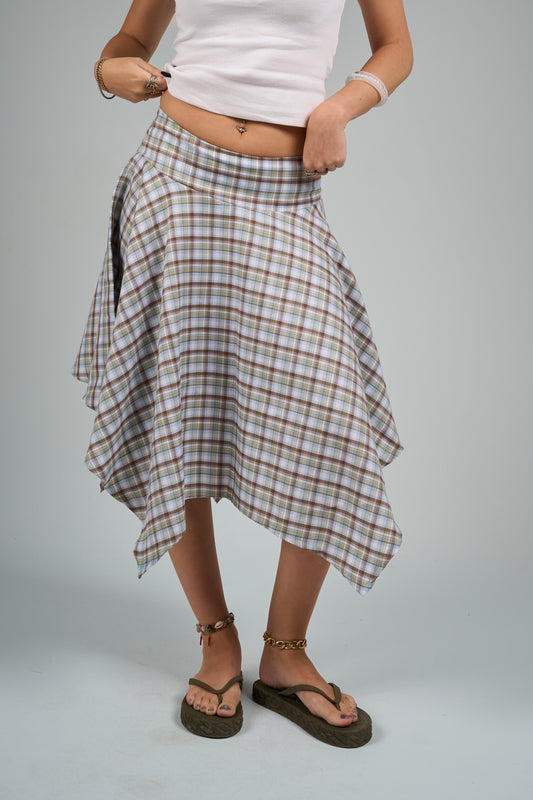 Baby Blue Plaid Asymmetrical Skirt