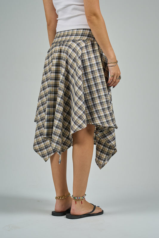 Beige Plaid Asymmetrical Skirt