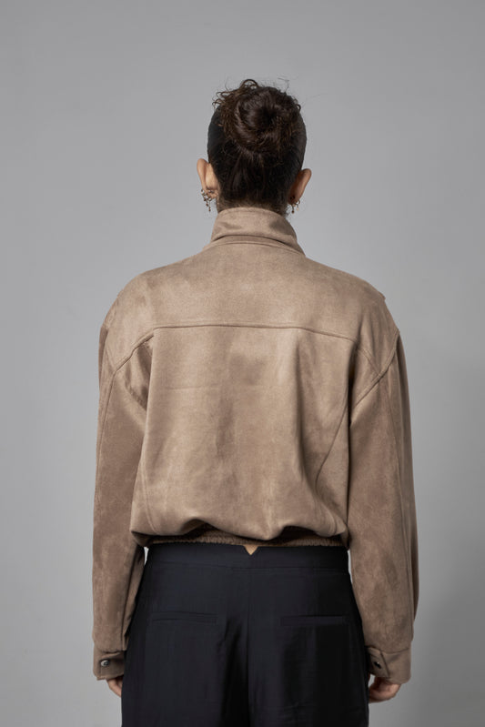 Beige Suede Bomber