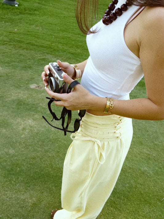 Crosswaist Butter Yellow Linen Pants